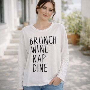Nation LTD Brunch Wine Nap Dine Graphic Long Sleeve Tee White Small‎